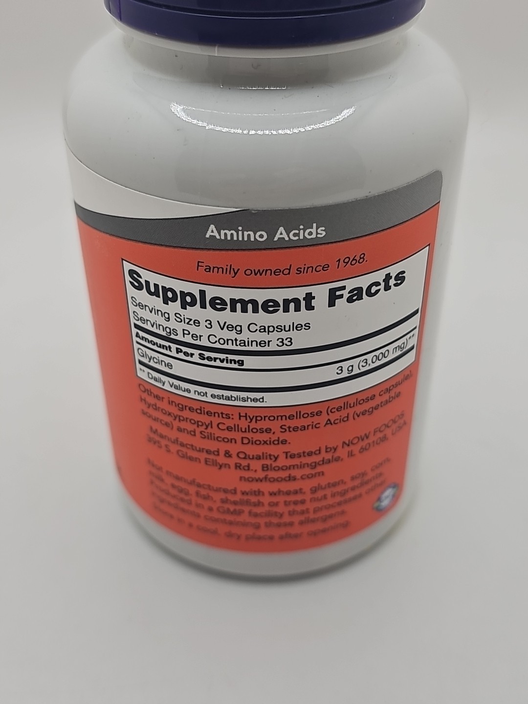 NOW Supplements- Glycine 1-000 mg Free-Form- Neurotransmitter Support*- 100 Veg