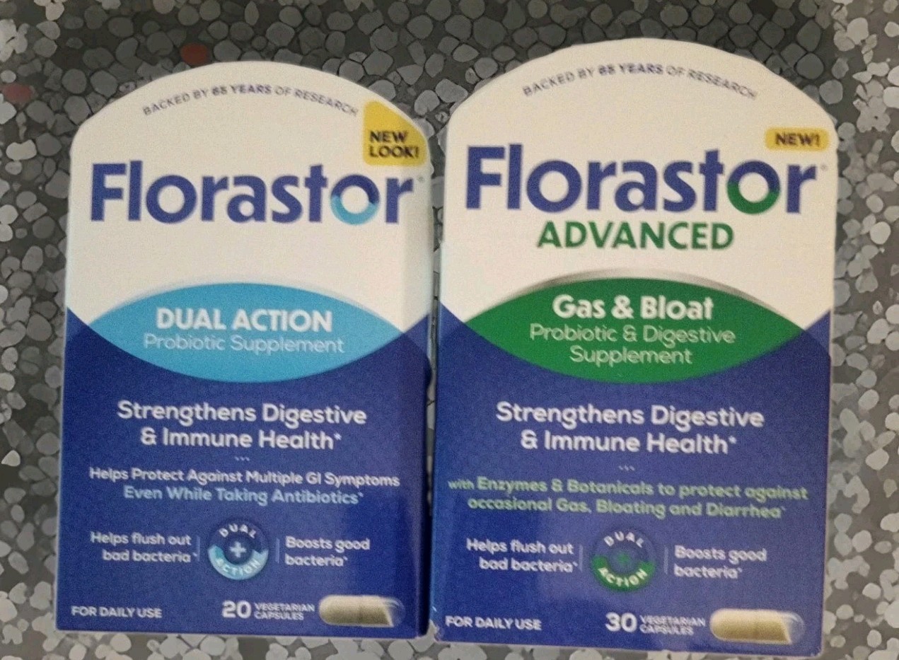 Lot Of 2 Florastor Gas & Bloat 30cap & Dual Action 20 Caps Exp-7/2026+