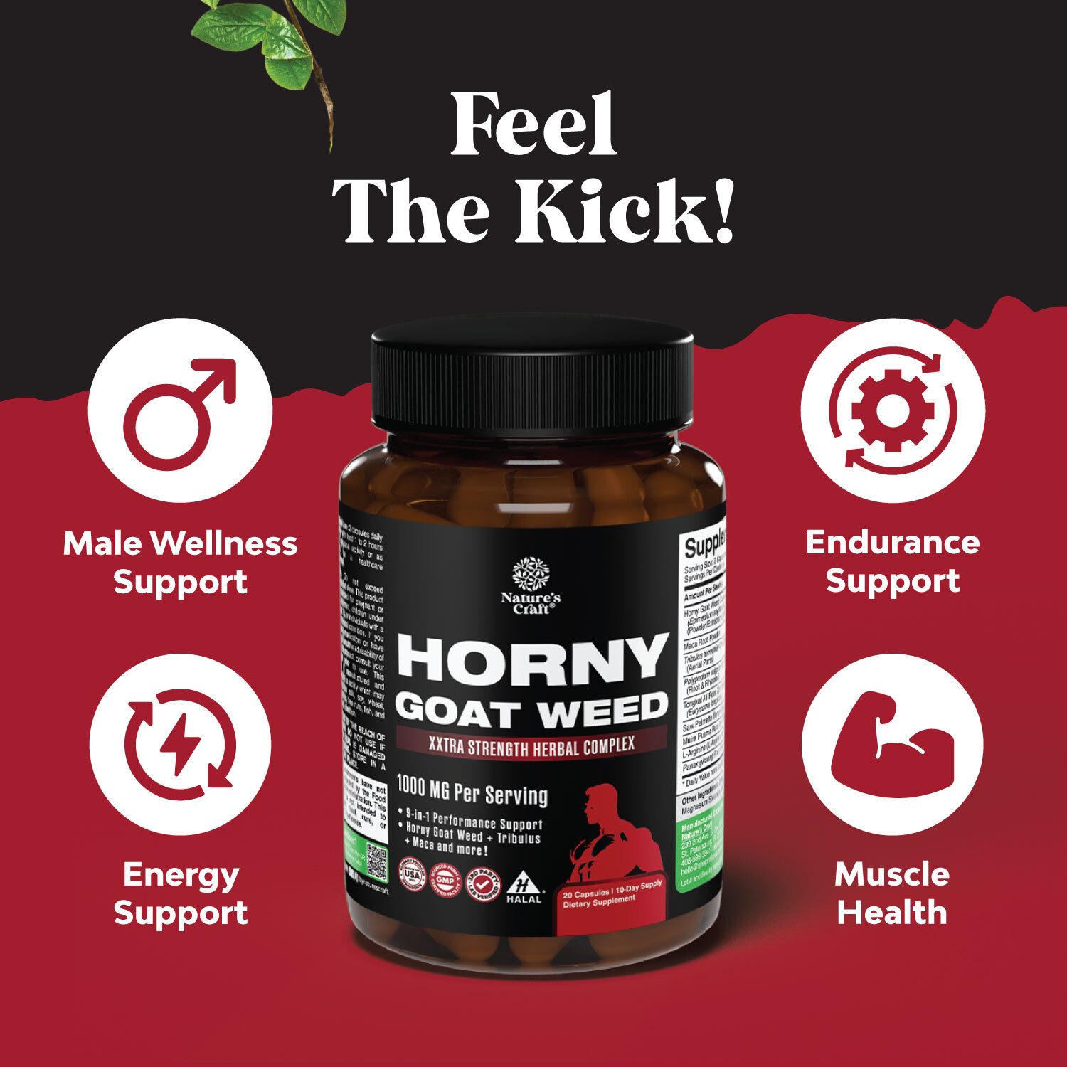 Horny Goat Weed Male Enhancement Extra Strength 1590mg Complex Per Serving 20ct