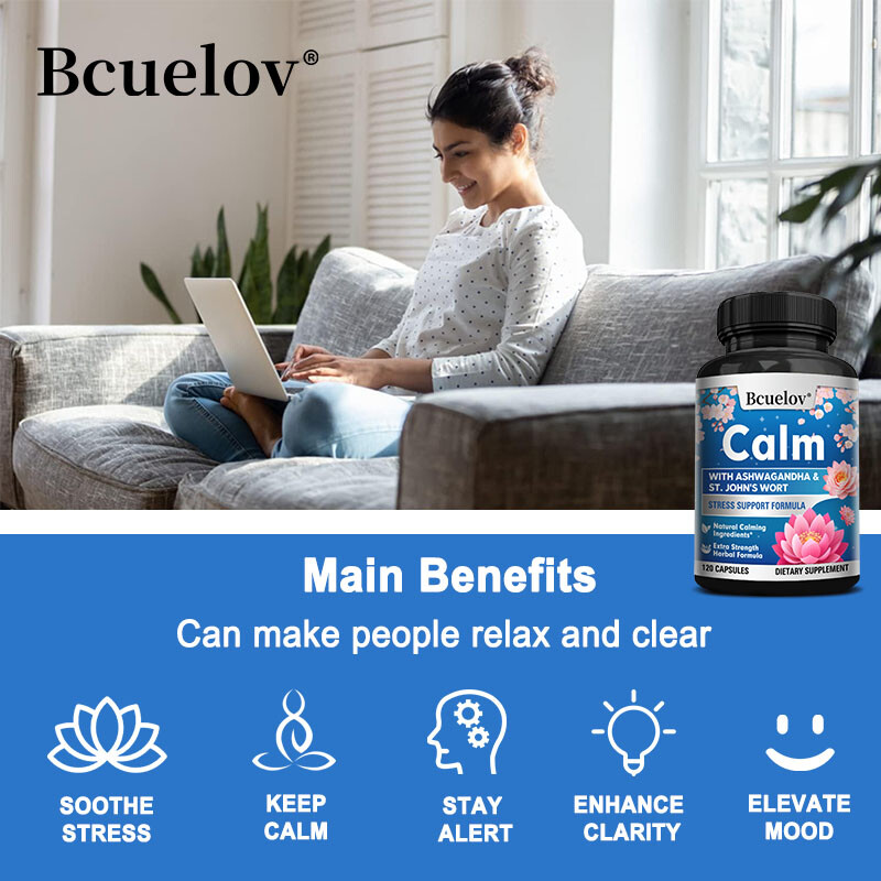 Herbal Calming Stress Supplement Boost Relaxation & Positive Mood 120 Capsules