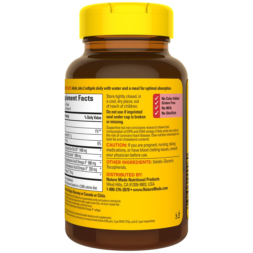 Nature Made Burp-Less Omega-3 from Fish Oil 1400 Mg Minis Softgels, 80 Count