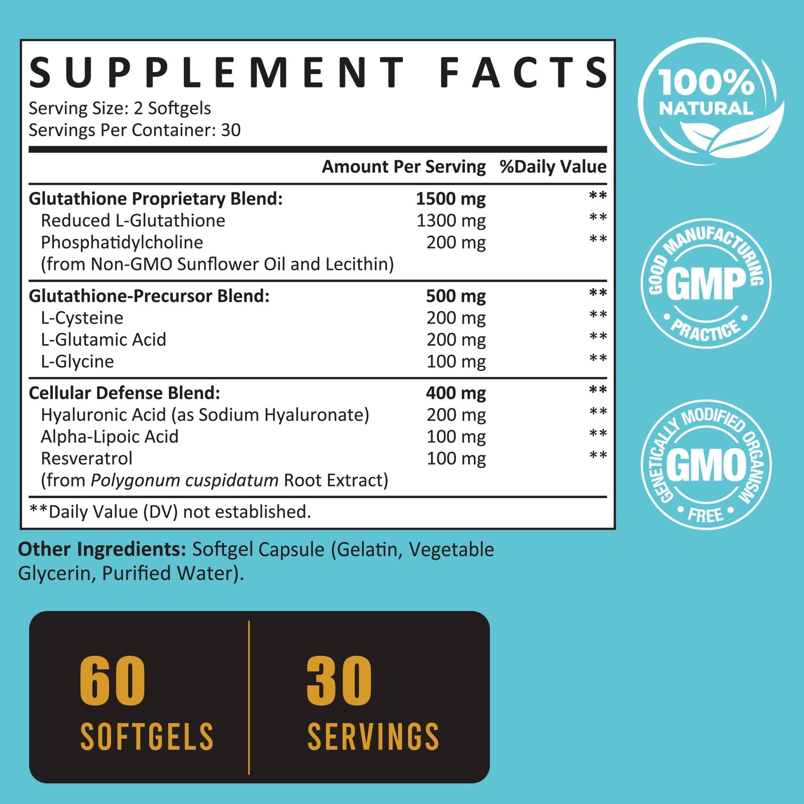 Zeylamum 2400 MG Liposomal Glutathione Softgels, Max 60 Count (Pack of 1)