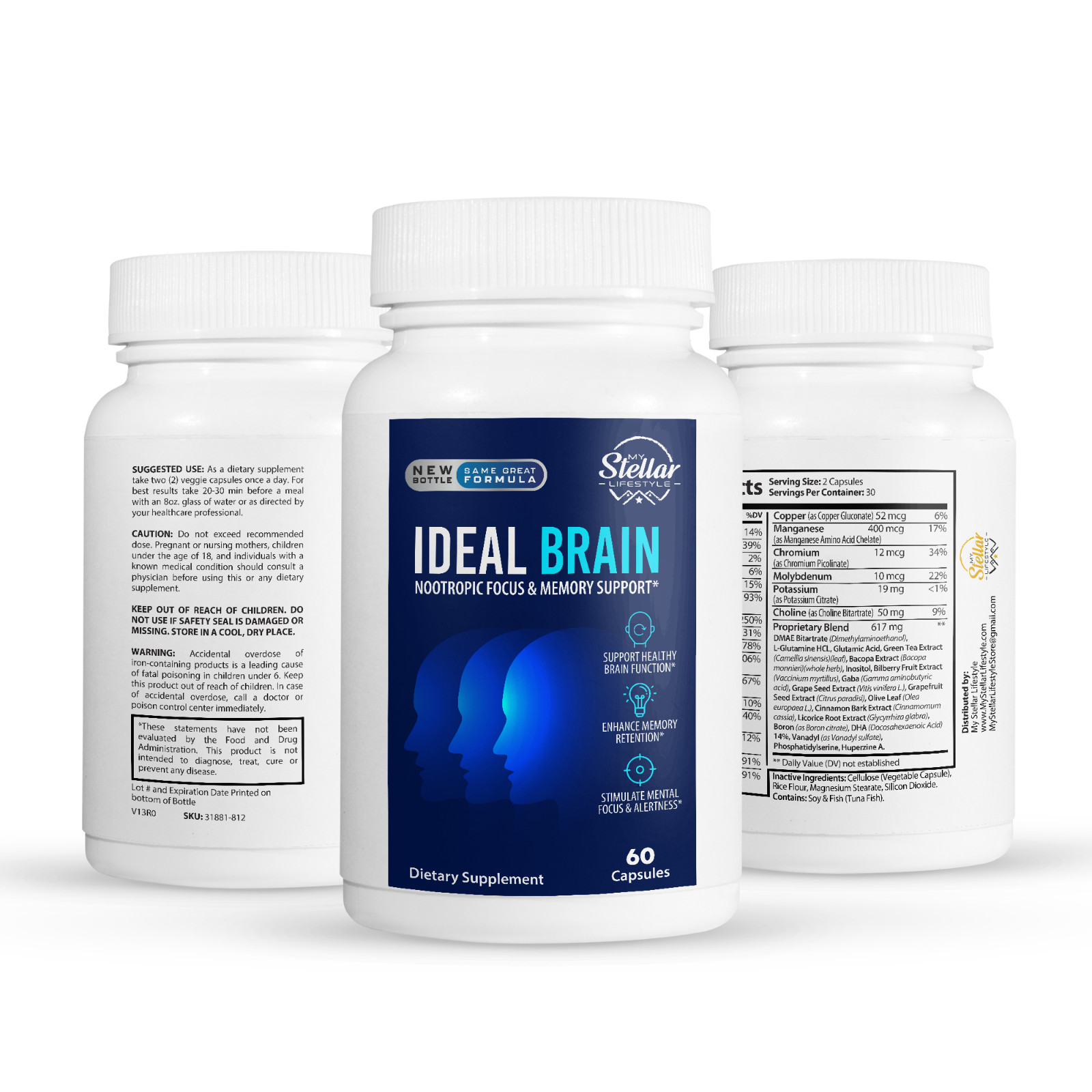 5 Pack Ideal Brain, apoya la función cerebral saludable-60 Cápsulas x5