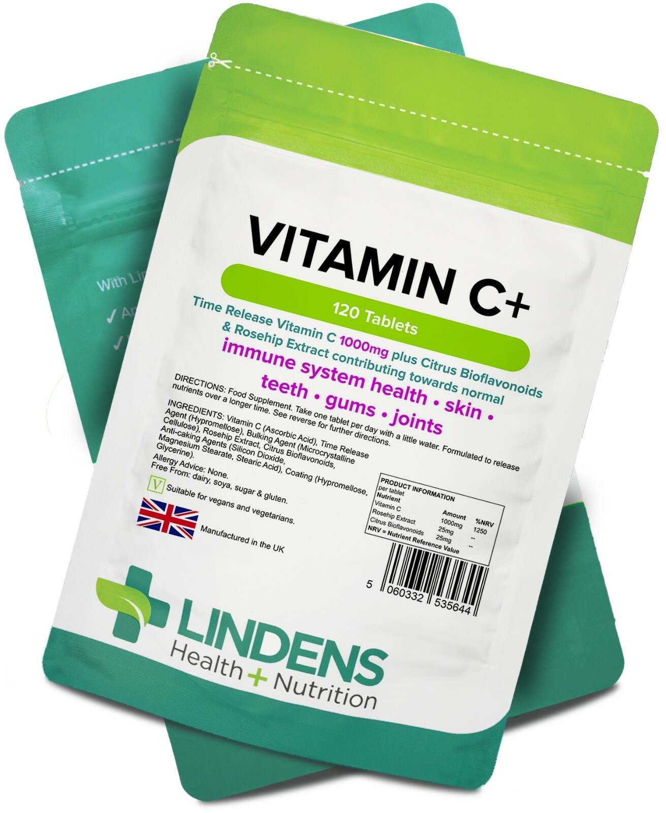 Lindens Vitamin C 1000mg 3-PACK 360 Tablets w/ Rosehip Bioflavonoids Supplement