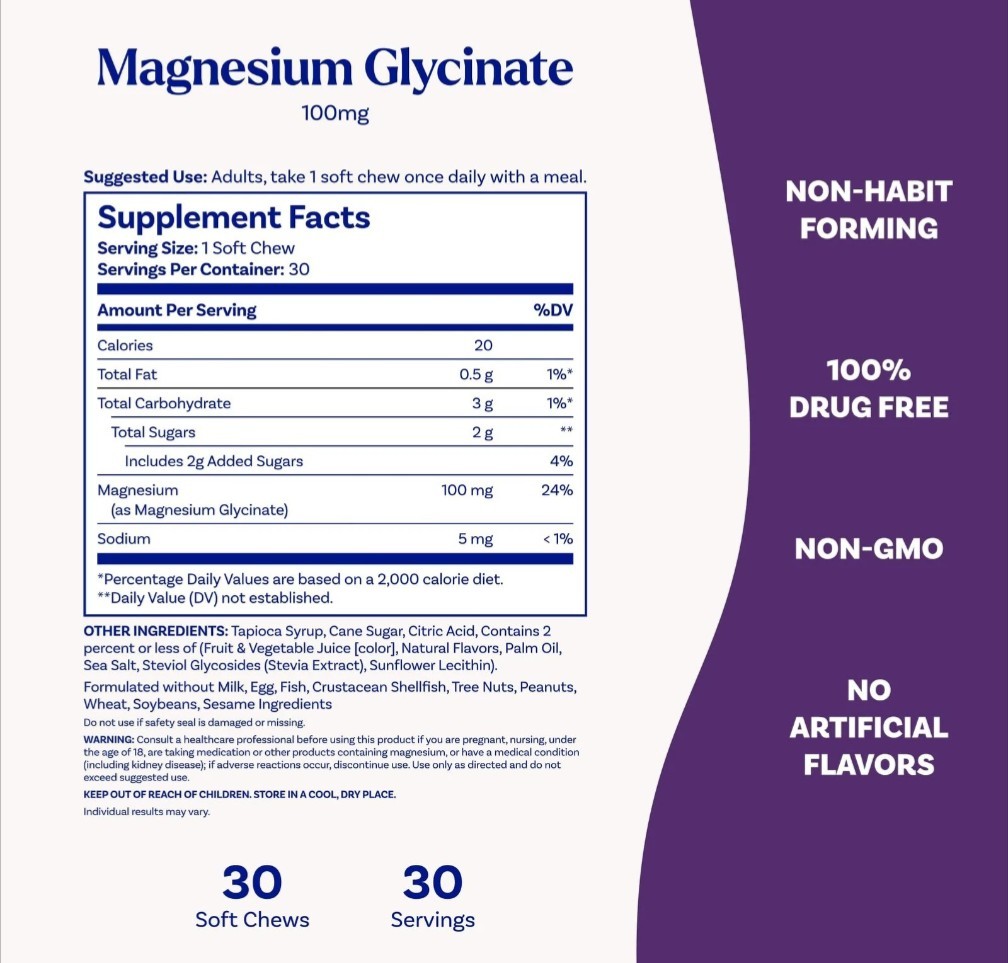 Natrol Magnesium Glycinate Supplements 100mg, Cherry Lemon Soft Chews 11/26