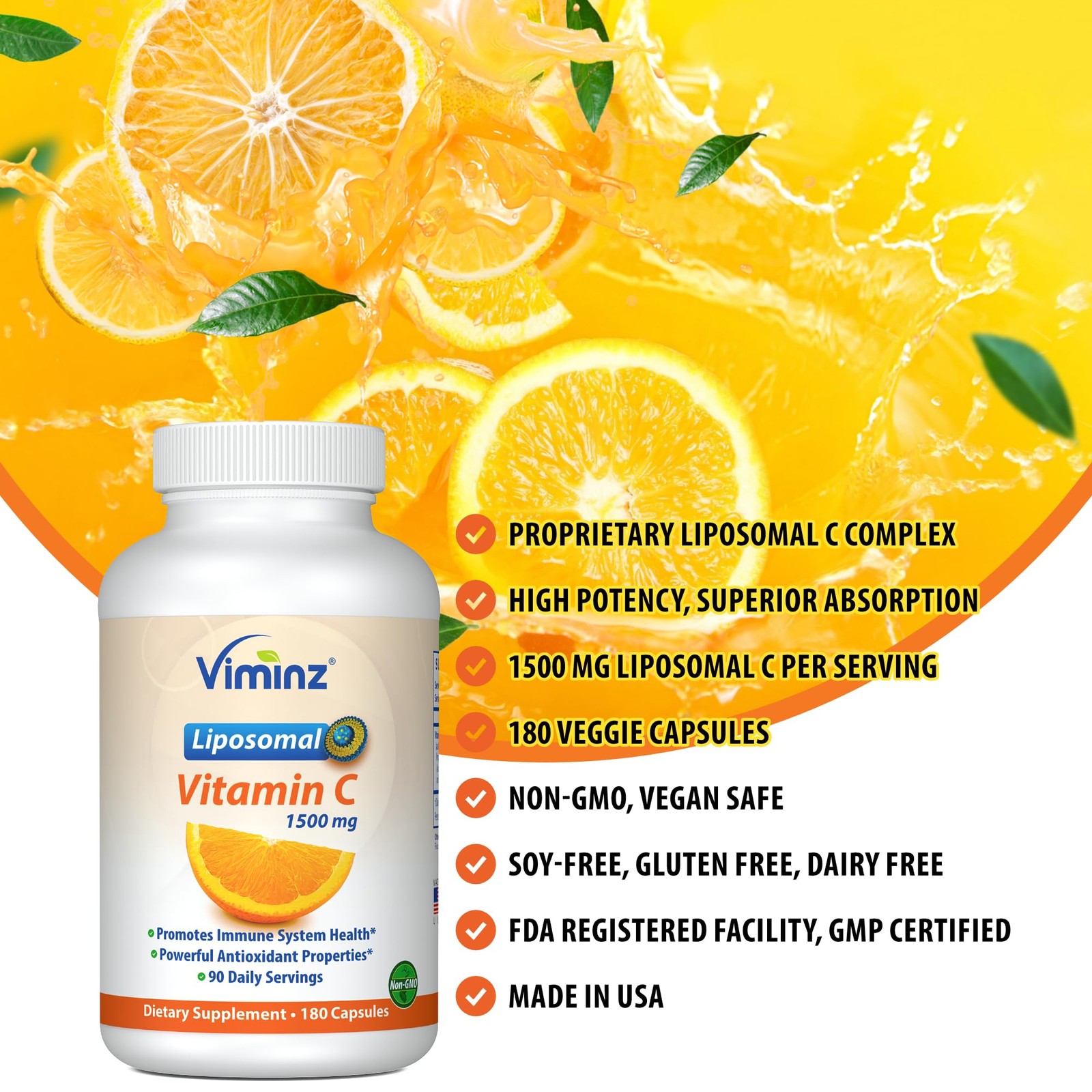 Viminz Liposomal Vitamin C 1500mg – 180 Capsules – Made in USA – High…