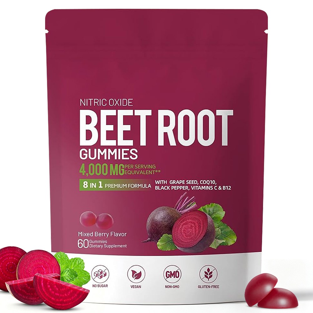 Sugar-Free 8in1 Beet Root Gummies,Daily Heart & Circulation Supplement, 60 Count