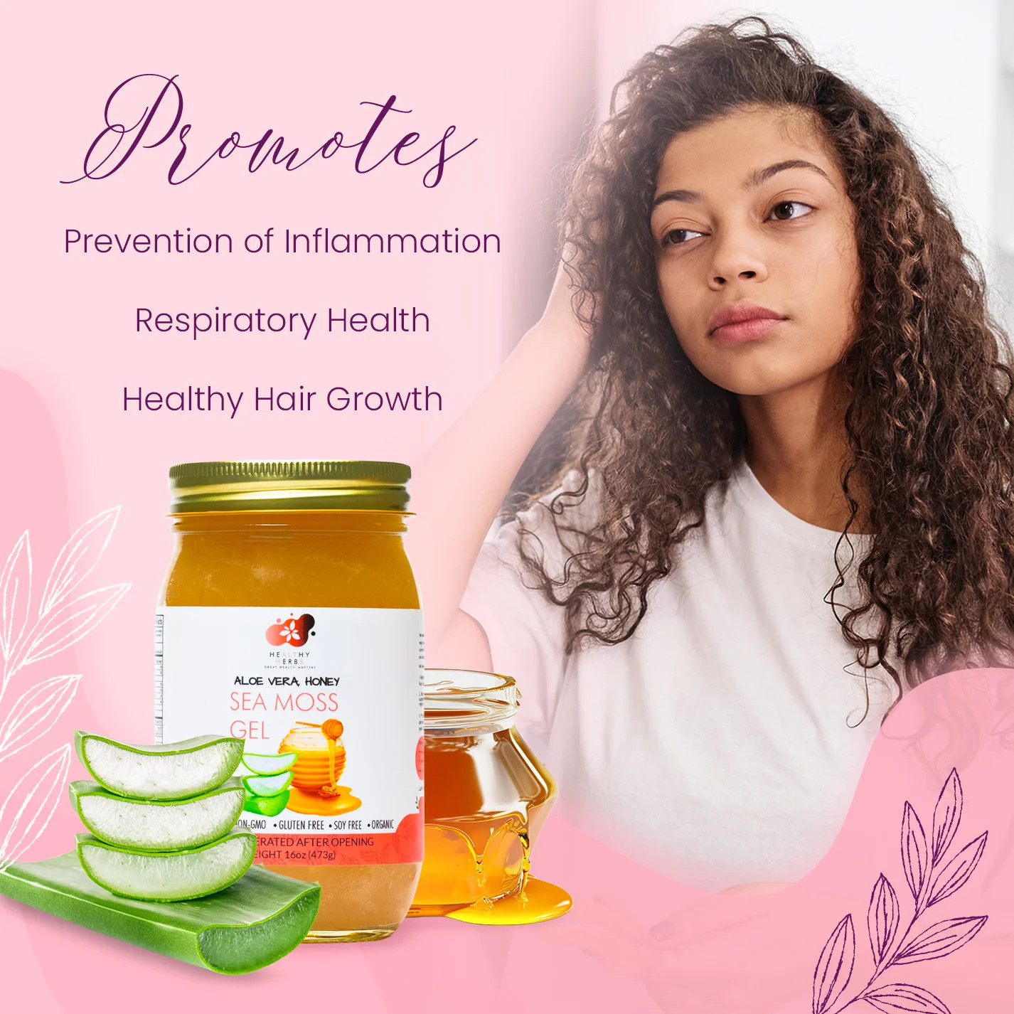 Healthy Herbs | Sea Moss Gel with Aloe Vera, and Raw Honey (16 oz)