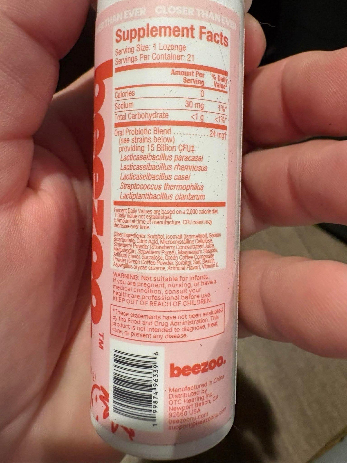 Beezoo Oral Probiotic Strawberry Fizz Tabs Kiss-Ready Fresh Breath 21 Tabs
