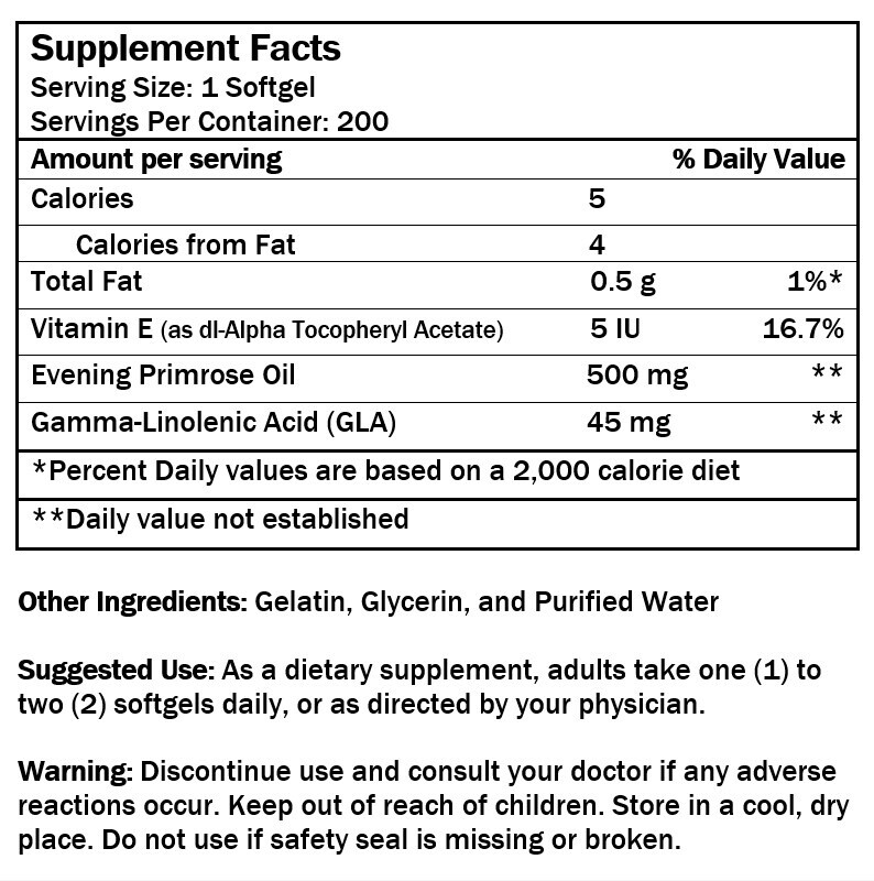 Evening Primrose Oil 500 mg 200 Softgels 3 Months Supply