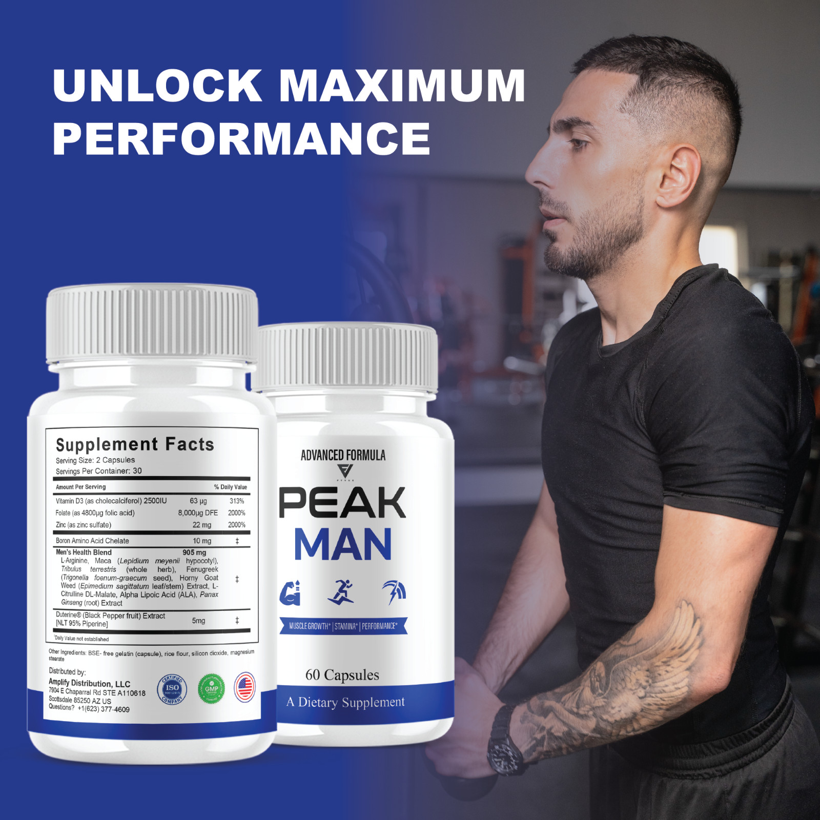 (3 Pack) Peak Man Advanced Performance, PeakMan Maximum Strength (180 Capsules)