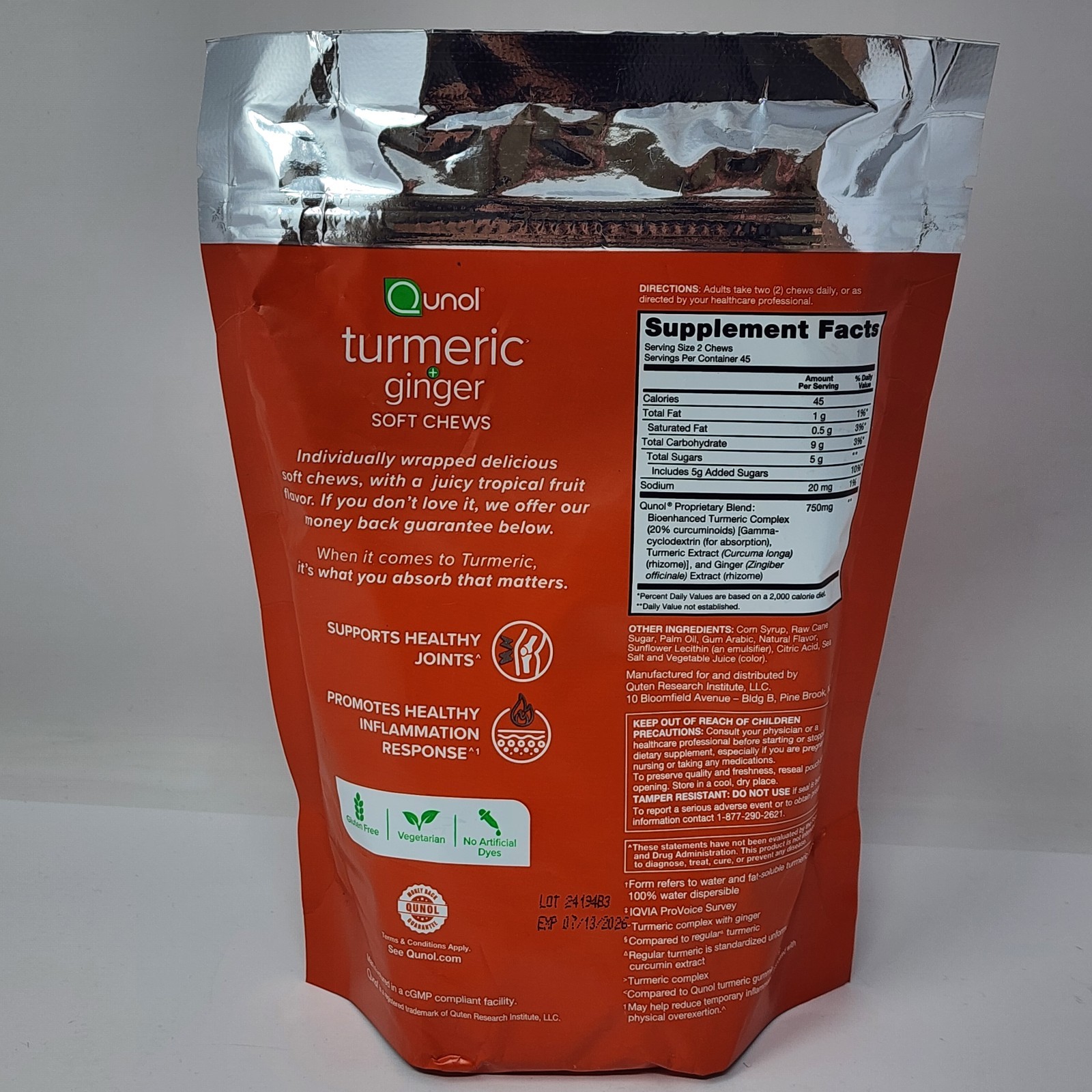 Qunol Turmeric + Ginger 750 mg Fruit Flavor 90 Soft Chews Exp 07/13/2026