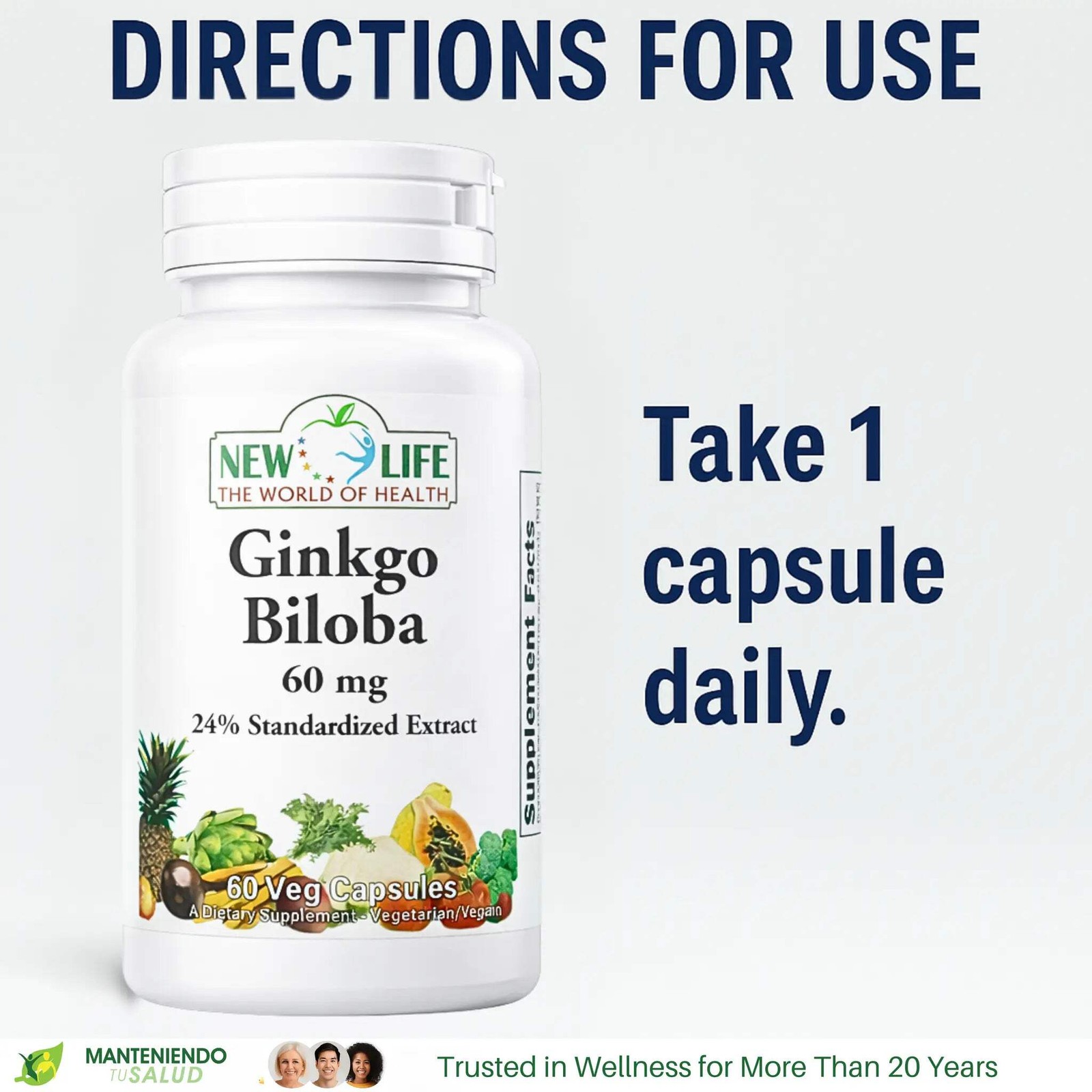 New Life Ginkgo Biloba 60mg, Cognitive Support, 60 Veg Capsules