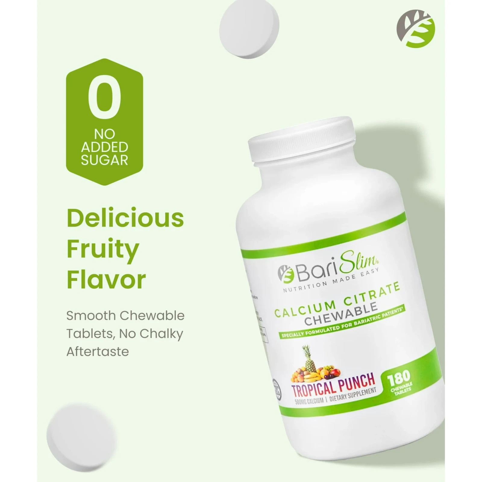 BariSlim Calcium Citrate Chewable Tablet Dietary Supplement, Tropical – 180ct