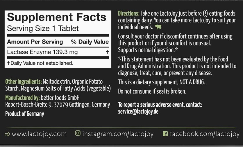 LactoJoy lactase pills – 14,500 FCC-units – 80 pills