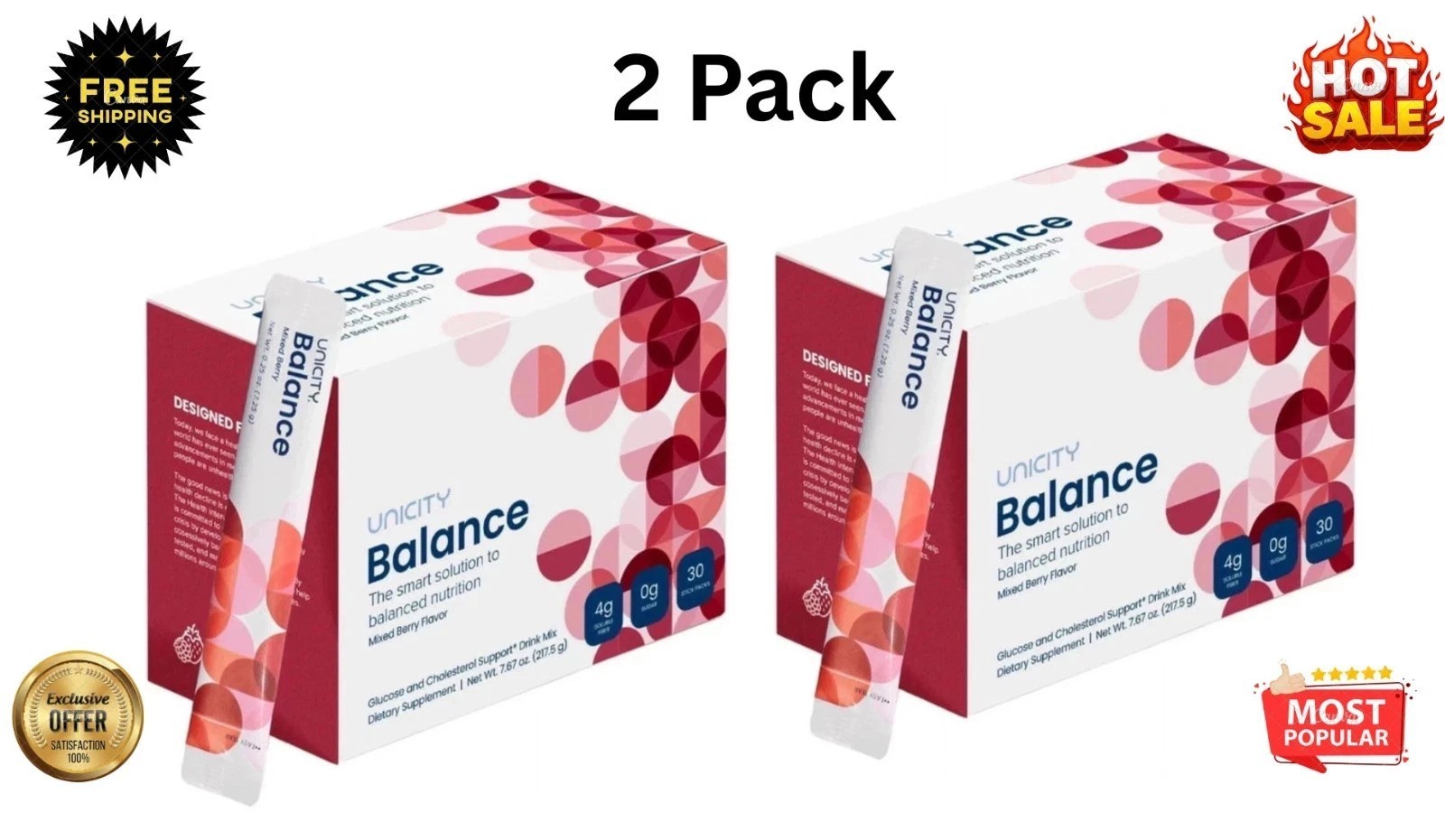 2 – Pack Unicity BALANCE 30 Packets/Stick MIXED BERRY Flavour Free Shipping…
