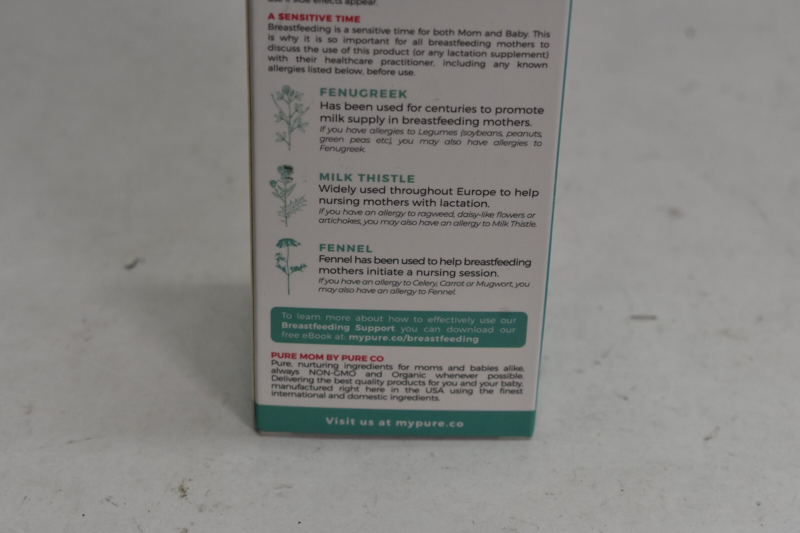 Puremom Pure Co Organic Lactation Support Herbal Blend 60 Capsules 07/2025