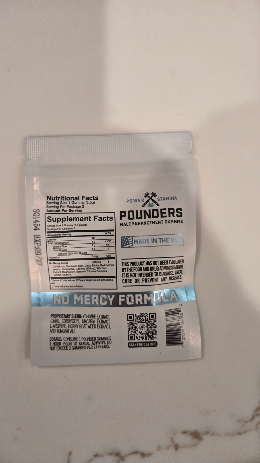Pounders Male Enhancement 3 packs. 2 Gummies per pack 6 total