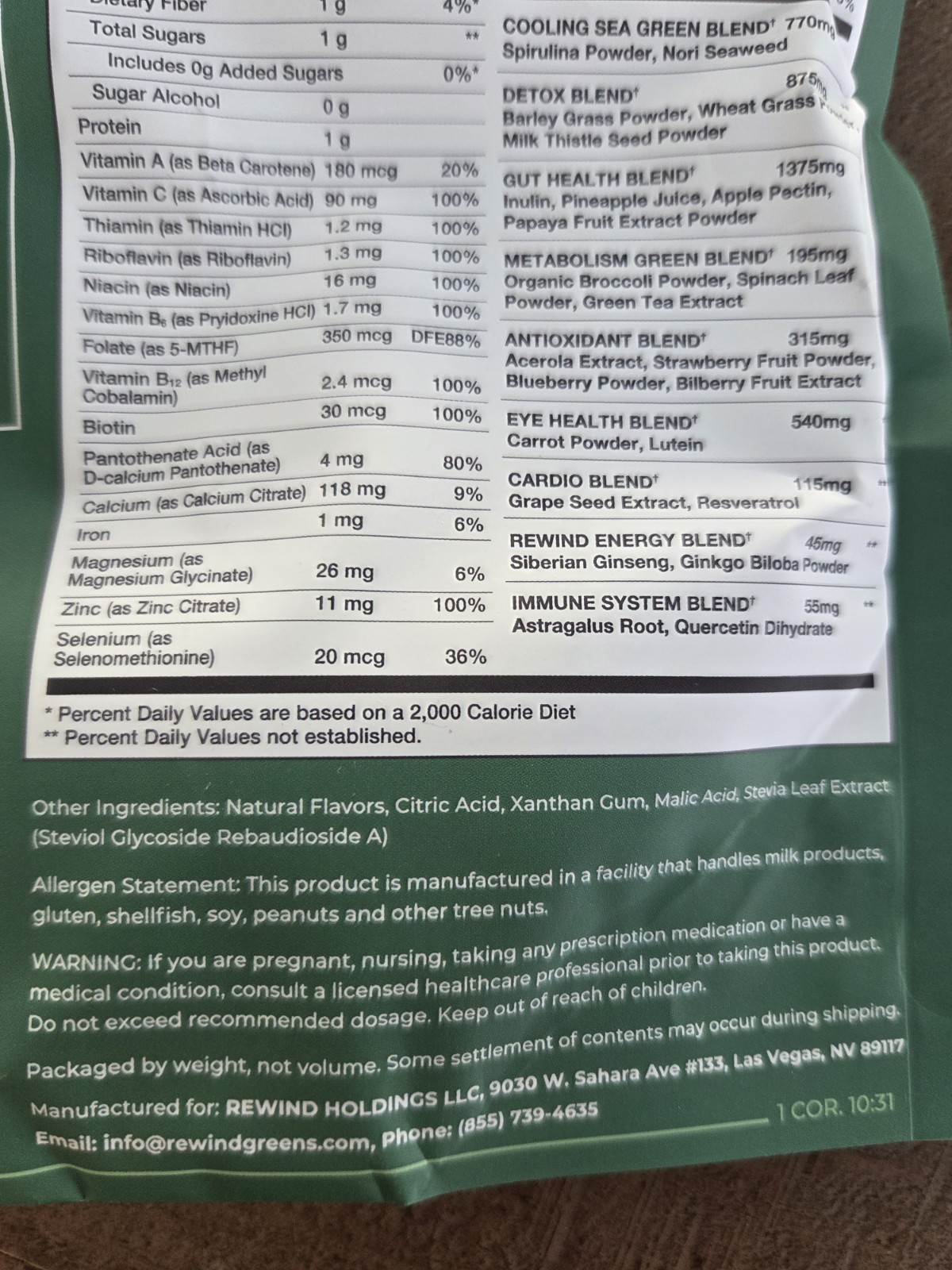Rewind Super Greens Powder 40+ Superfoods Detox Antioxida,Pineapple Dream Flavor