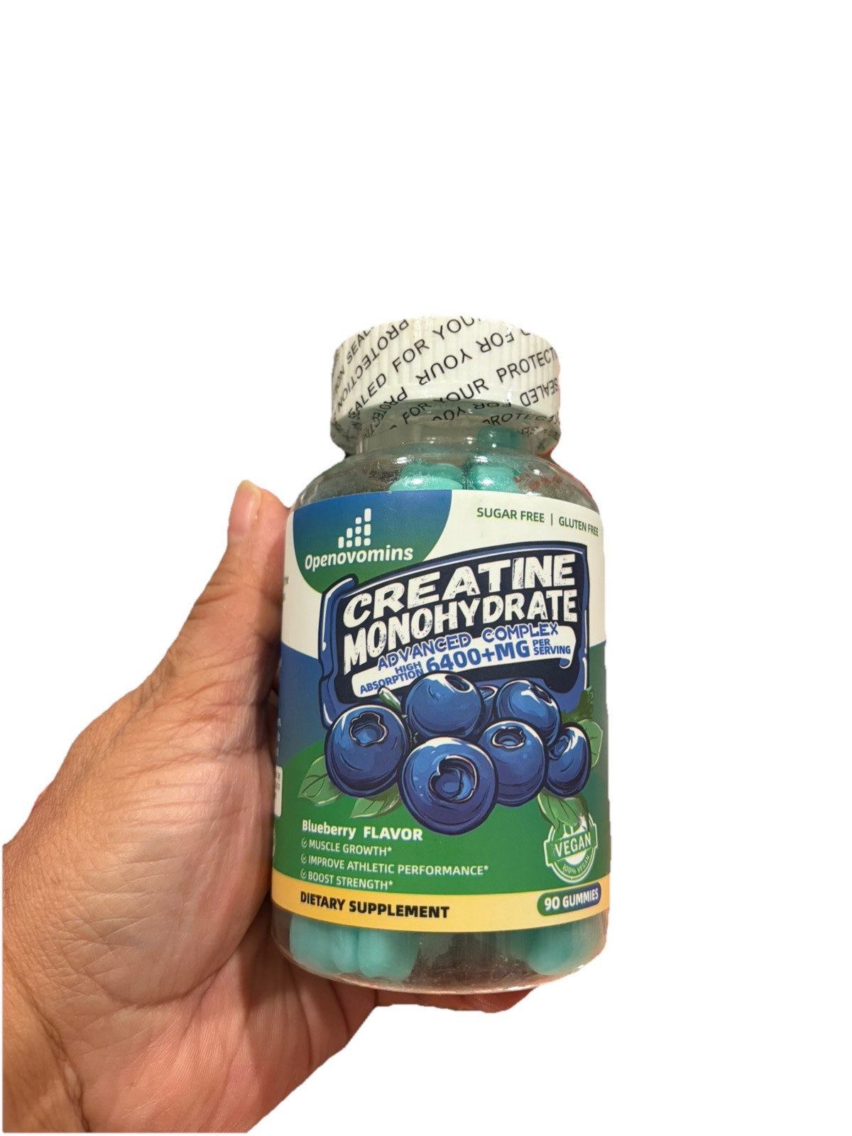 Openovomins Creatine Monohydrate Gummies Blueberry 6400mg 90 Count New Exp 11/26