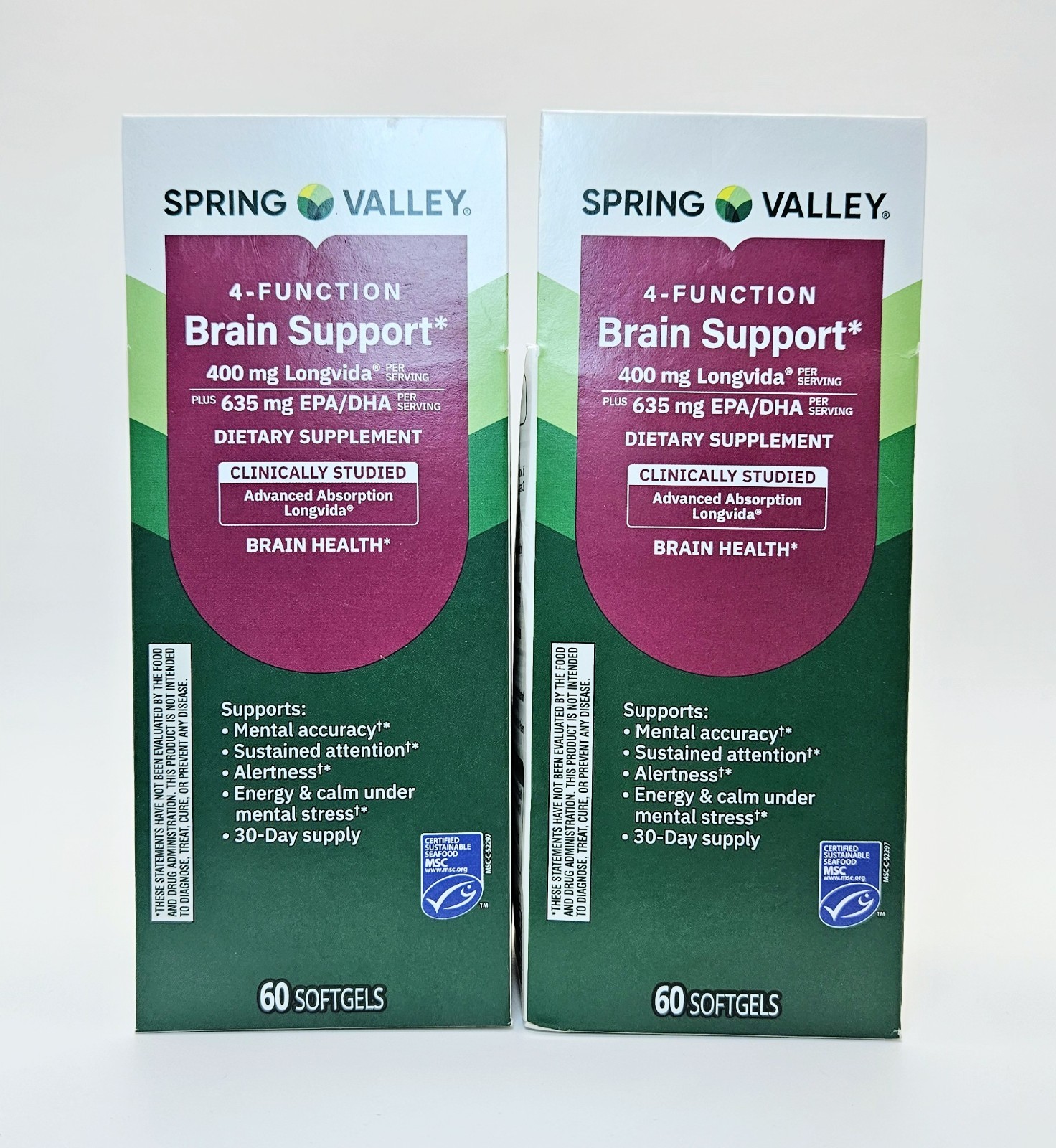 x2 Spring Valley 4-Function Brain Support Dietary Supplement (60 Count Each)