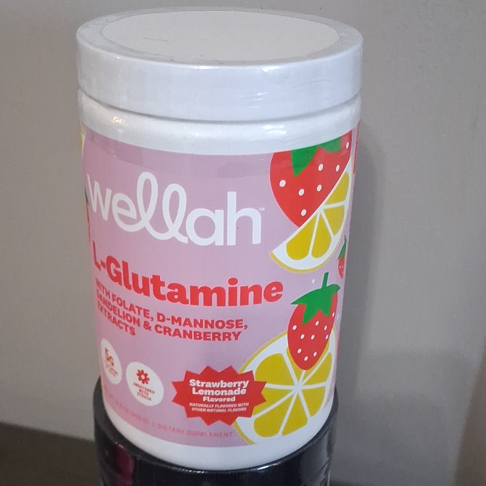 wellah L-Glutamine Powder Strawberry Lemonade w/ Folate Cranberry D-Mannose