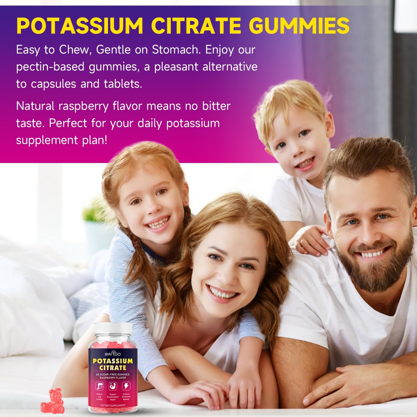 Potassium Citrate Gummies for Adults, Sugar-Free Potassium 1000mg Support Leg Cr