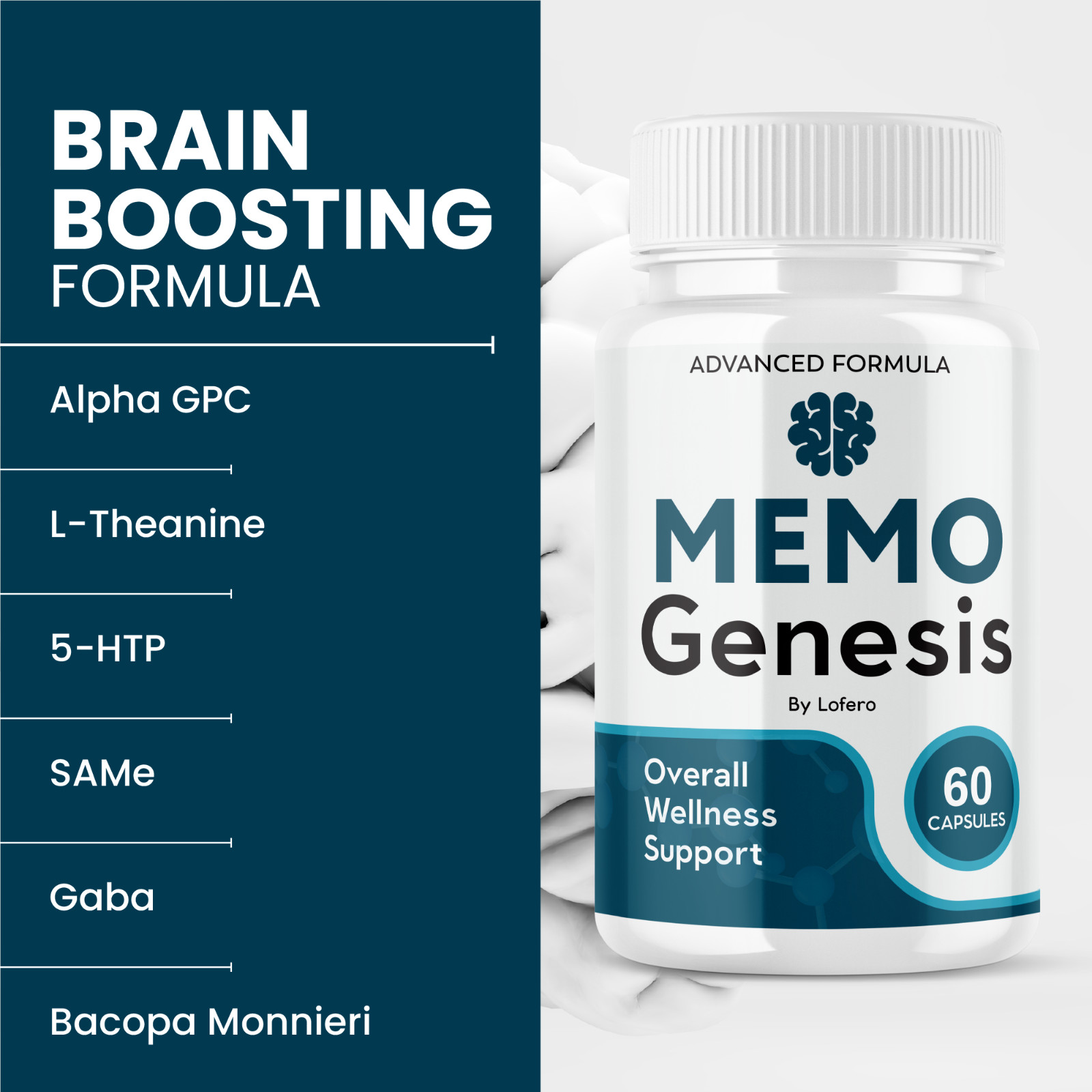 Memo Genesis Capsules Nootropic All Natural Formula Brain Supplement (60 ct)