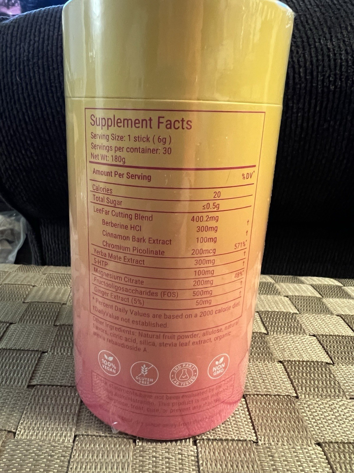 2 LeeFar Cutting Mix Berberine + Yerba Mate Strawberry Acai 30 Sticks Vegan