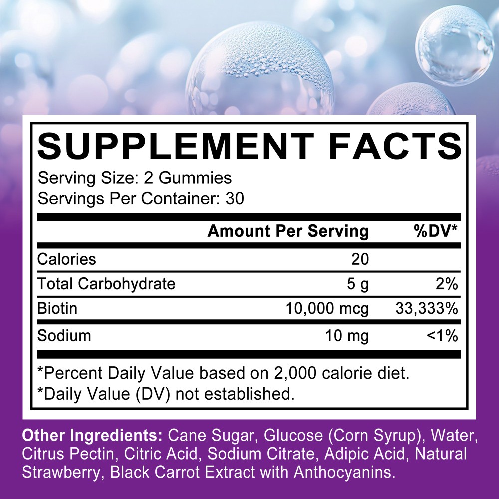 10000mcg Biotin B7 Gummy Vitamin,Beauty Supplement to Shiny Hair,Clear Skin 60CT
