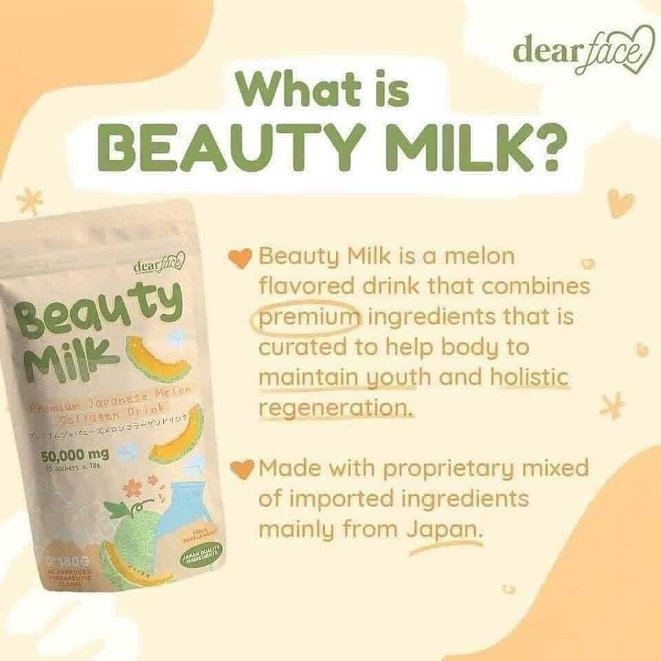 Dear Face Beauty Milk Japanese Collagen Melon Drink, 10 Sachets X 18g