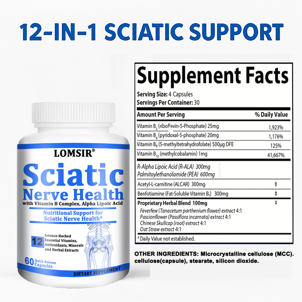 Sciatic Nerve Health Support Supplement – Alpha Lipoic Acid 300mg – 60 Capsules