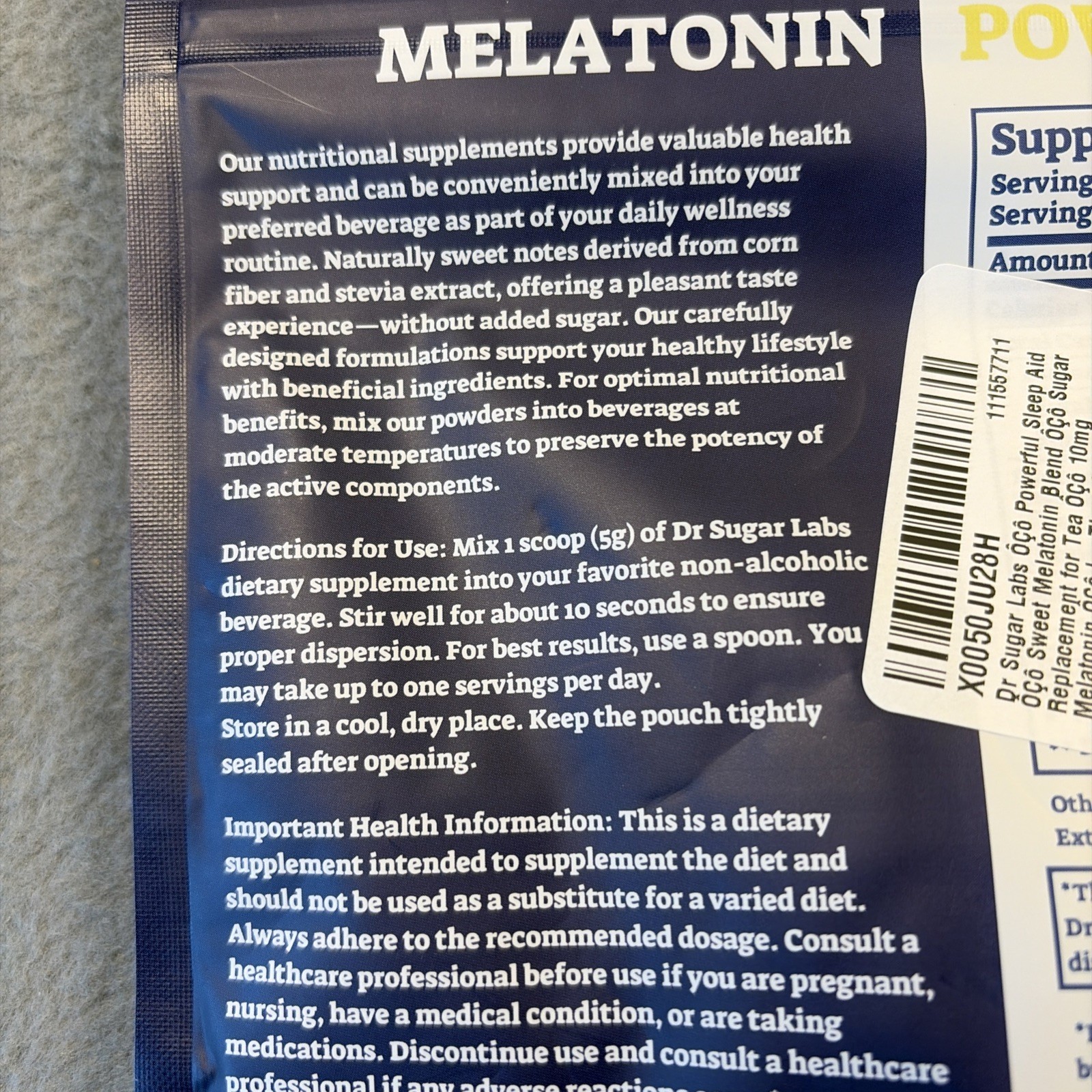Dr Sugar Labs Melatonin L-Theanine GABA Powder 10mg Sweet Sleep Support 5.29oz