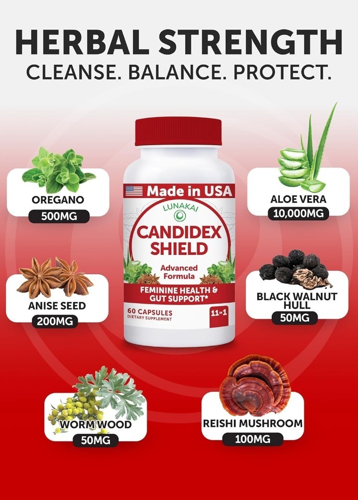 Lunakai USA Made Candida Cleanse Detox for Women & Men 11-in-1 Gut Cleanse 60ct