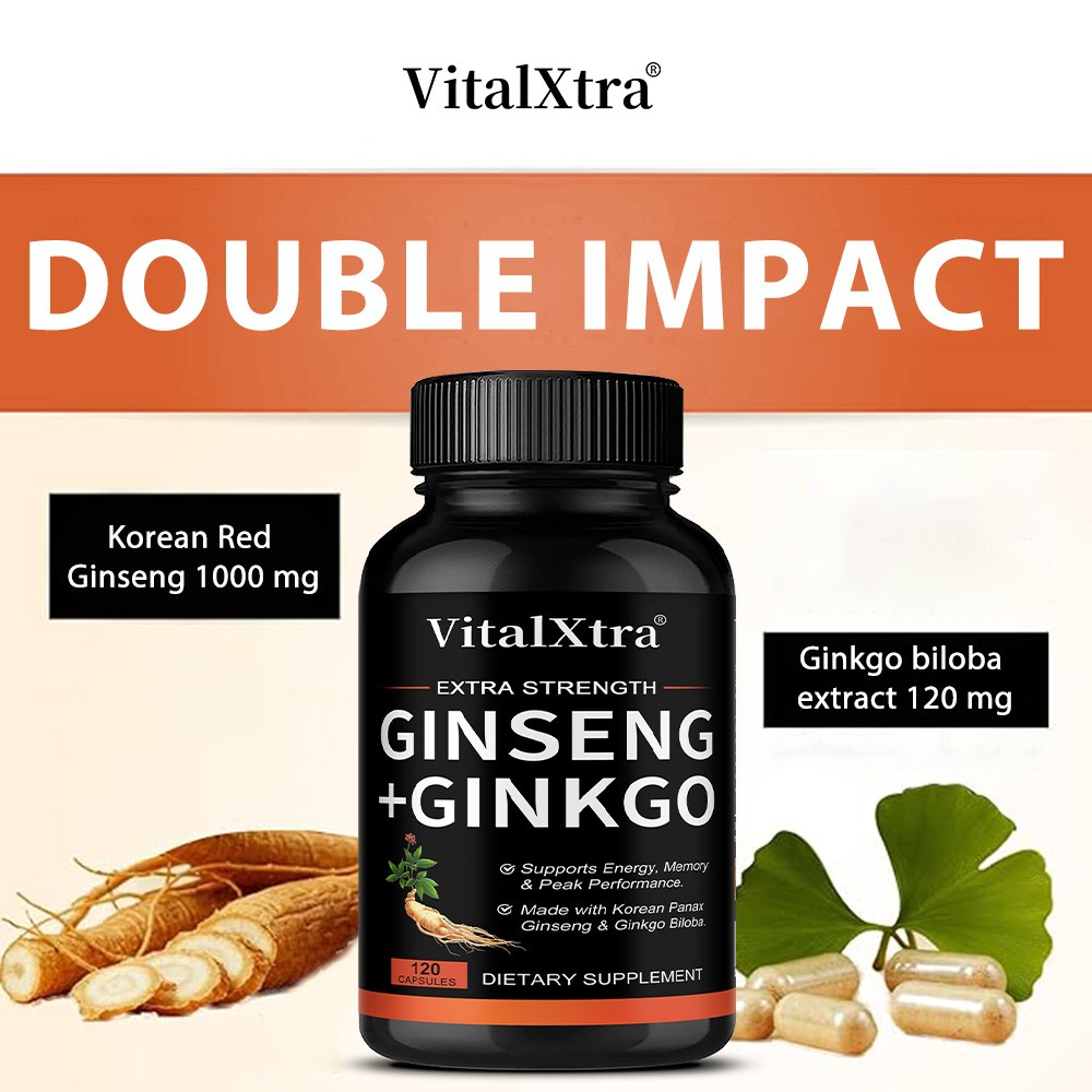 Ginsen Ginkgo Biloba Complex 120 Caps,Brain Focus&Memory,Steady Energy&Emotional