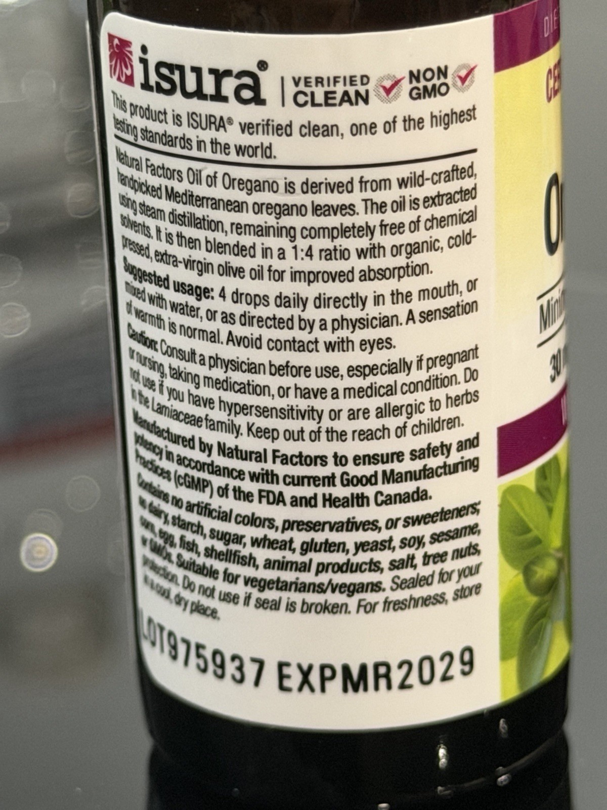 Natural Factors Certified Organic Oil of Oregano 1 fl oz 80% Carvacrol