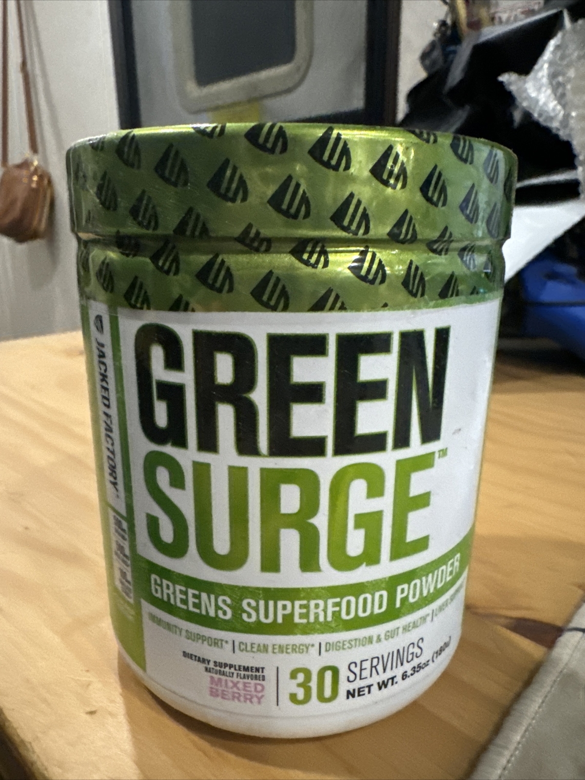Green Surge +Caffeine Greens Superfood Powder Sour Apple 6.5oz Sealed