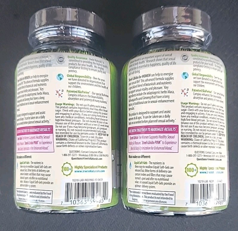 IRWIN STEEL LIBIDO FOR WOMENS 75 SOFTGELS EXP. 01/2026++(LOT OF 2)