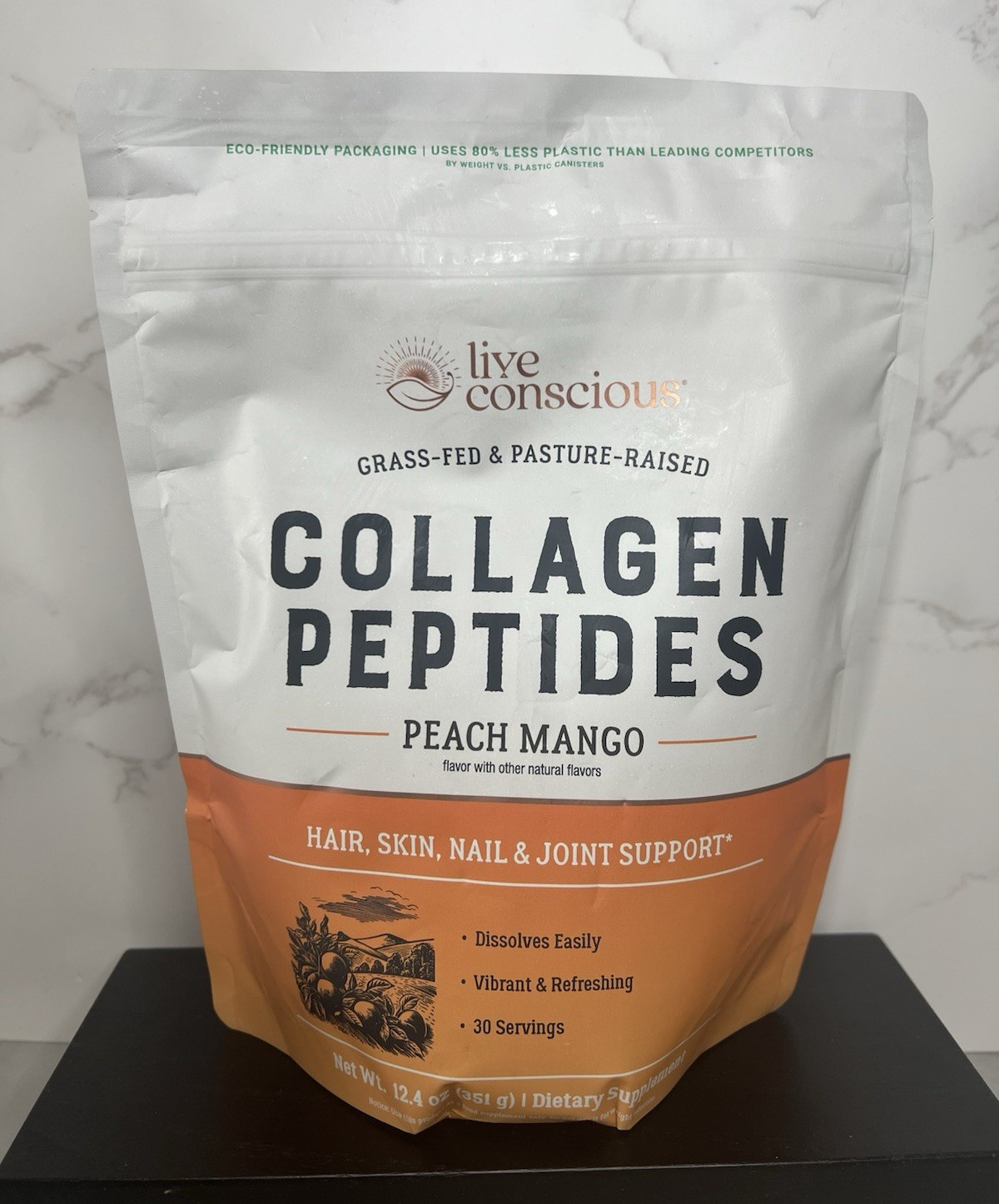Live Conscious Collagen Peptides Powder Peach Mango Non-GMO 12.4 oz Exp 03/28