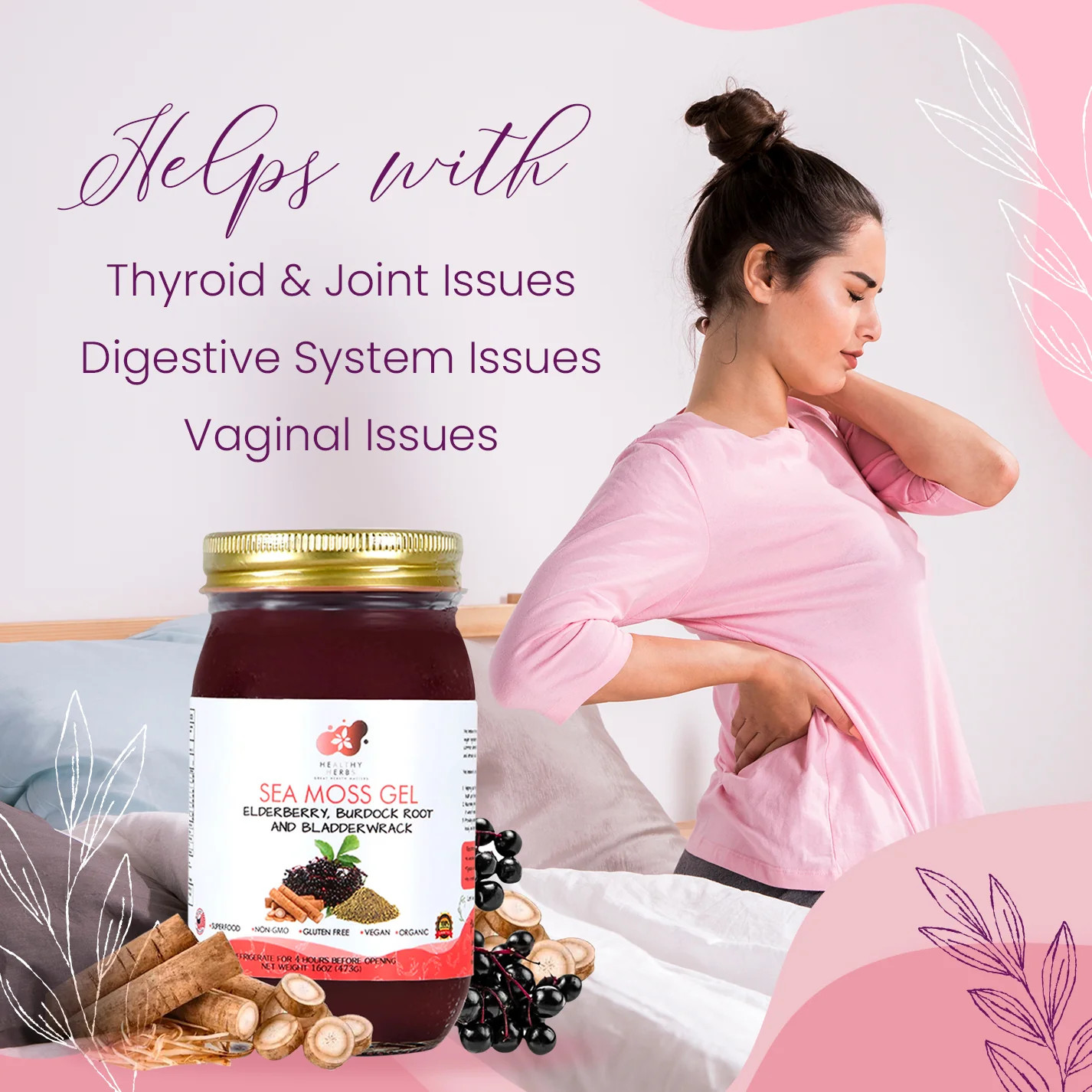 Healthy Herbs | Sea Moss Gel with Elderberry, Burdock Root and Bladderwrack