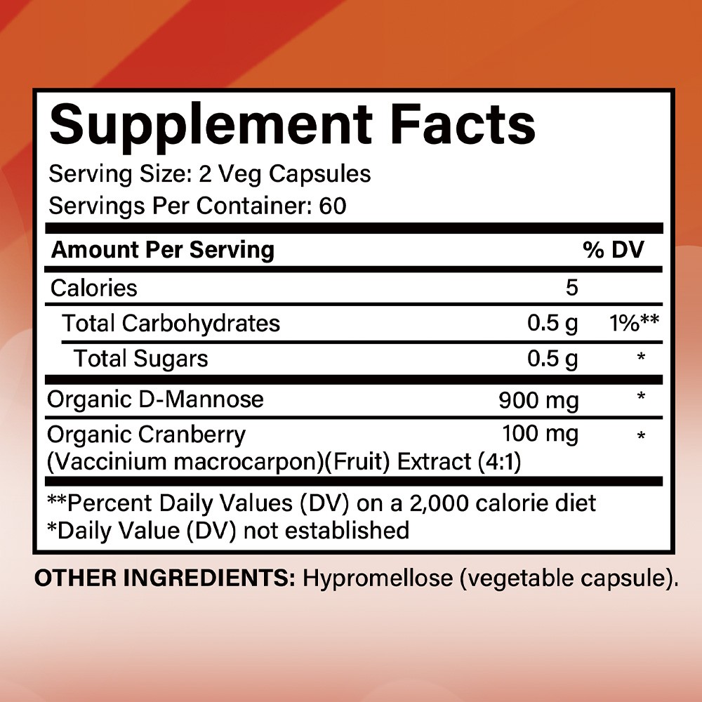 Urinary Tract Support Formula | D-Mannose with Cranberry, 30/60/120 Capsules