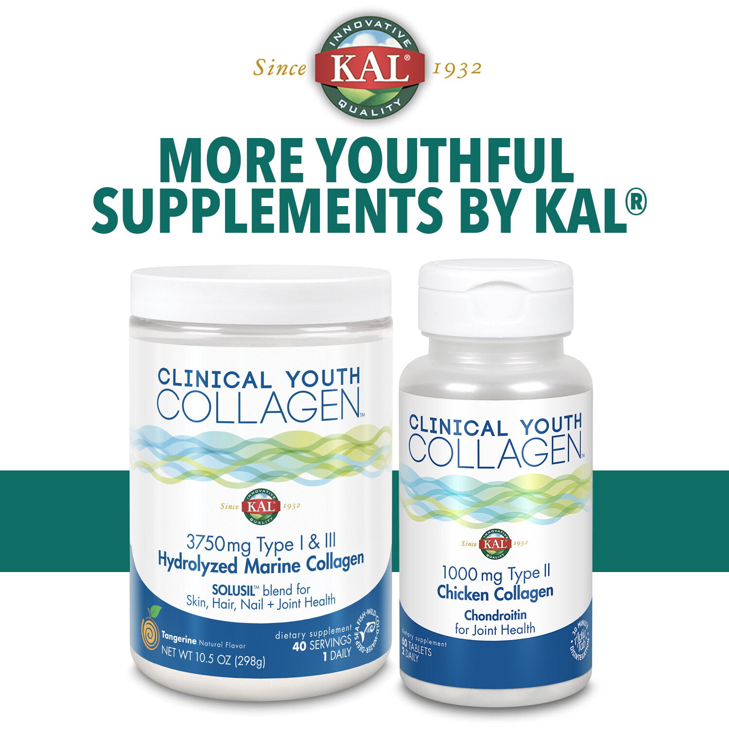 KAL Clinical Youth Collagen | Skin, Hair, Nail & Joint Support | 60ct, 30 Serv.