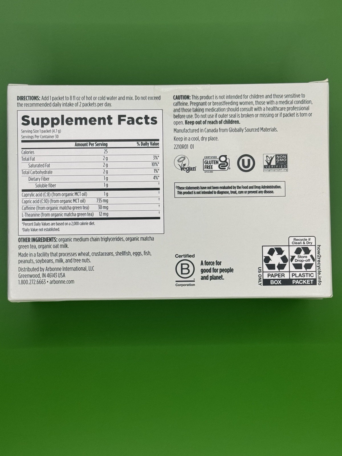 Arbonne Morning Matcha Green Tea and MCT 30 Packets