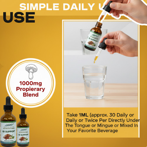 Organic GI Support Liquid Drops 2oz Lion’s Mane Turkey Tail Reishi Gut Health