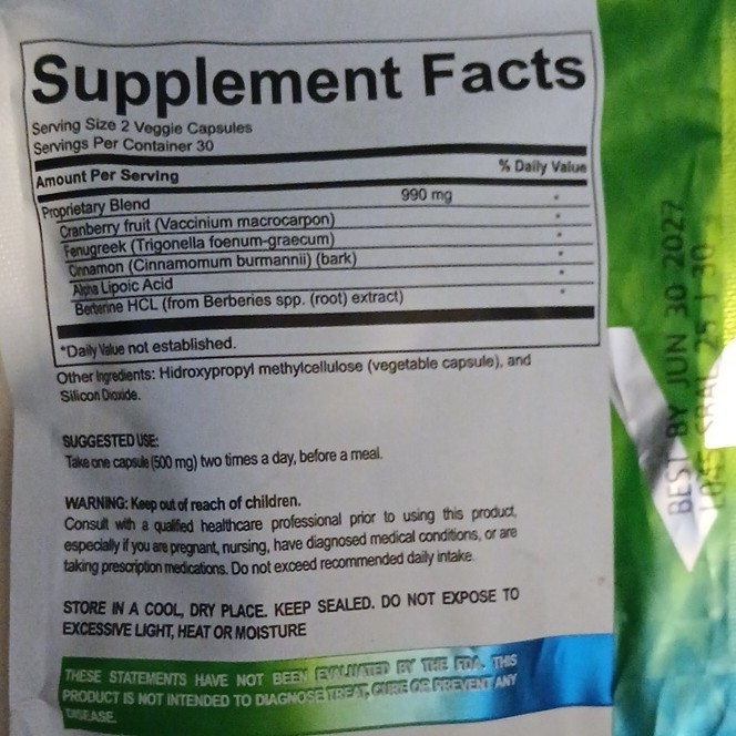 VitalHealth S-Balance Cranberry Fenugreek Cinnamon Non-GMO 60 Capsules