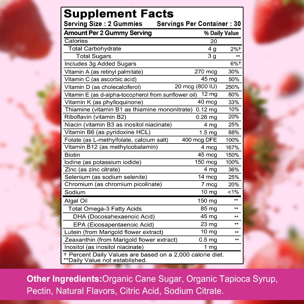Teen Girls Multivitamin Gummies – Supports Immunity, Eye Health & Beauty 60pcs