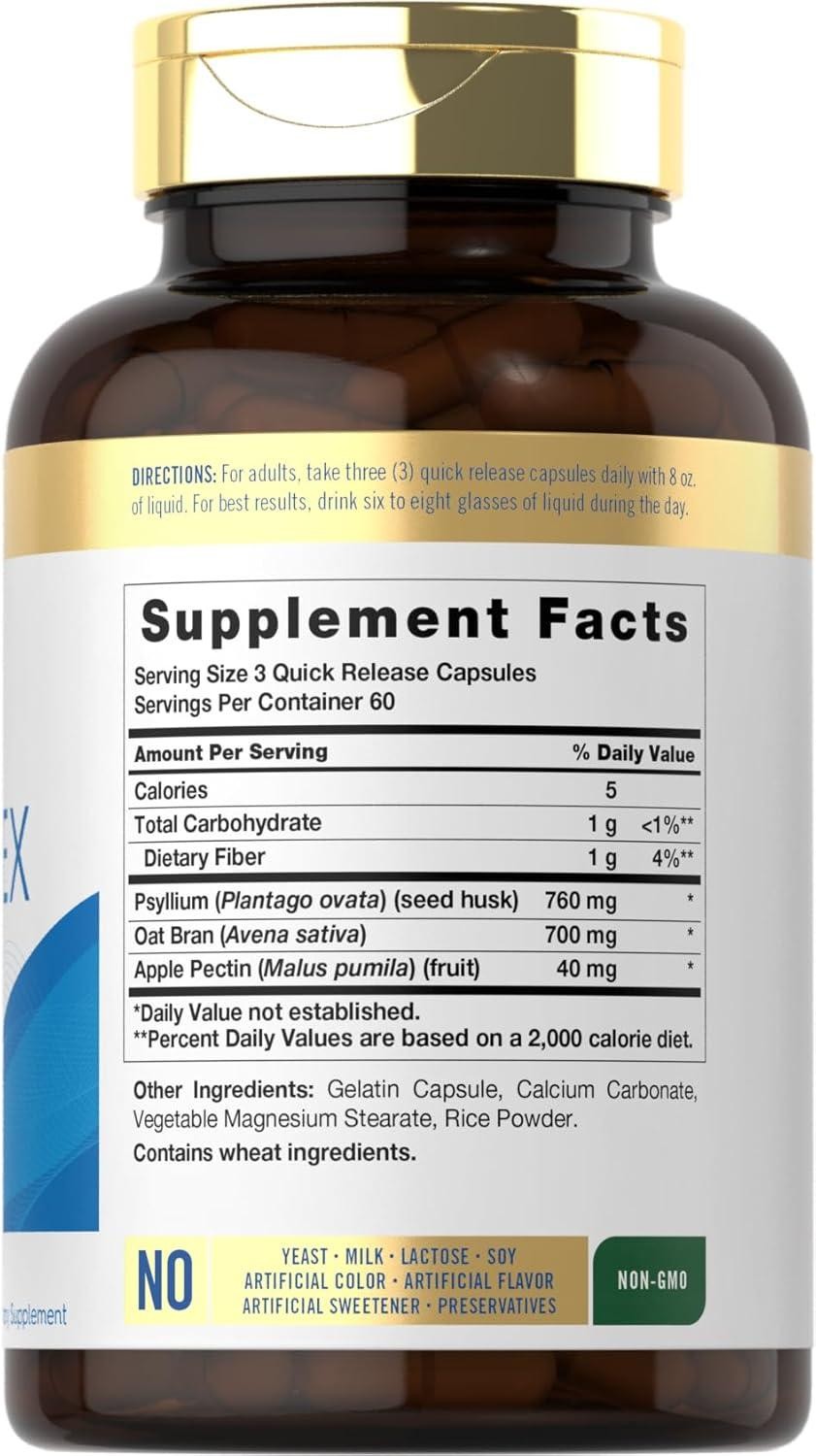 Fiber Complex Triple Action Psyllium Husk Oat Bran Regularity Restore, 180 Caps