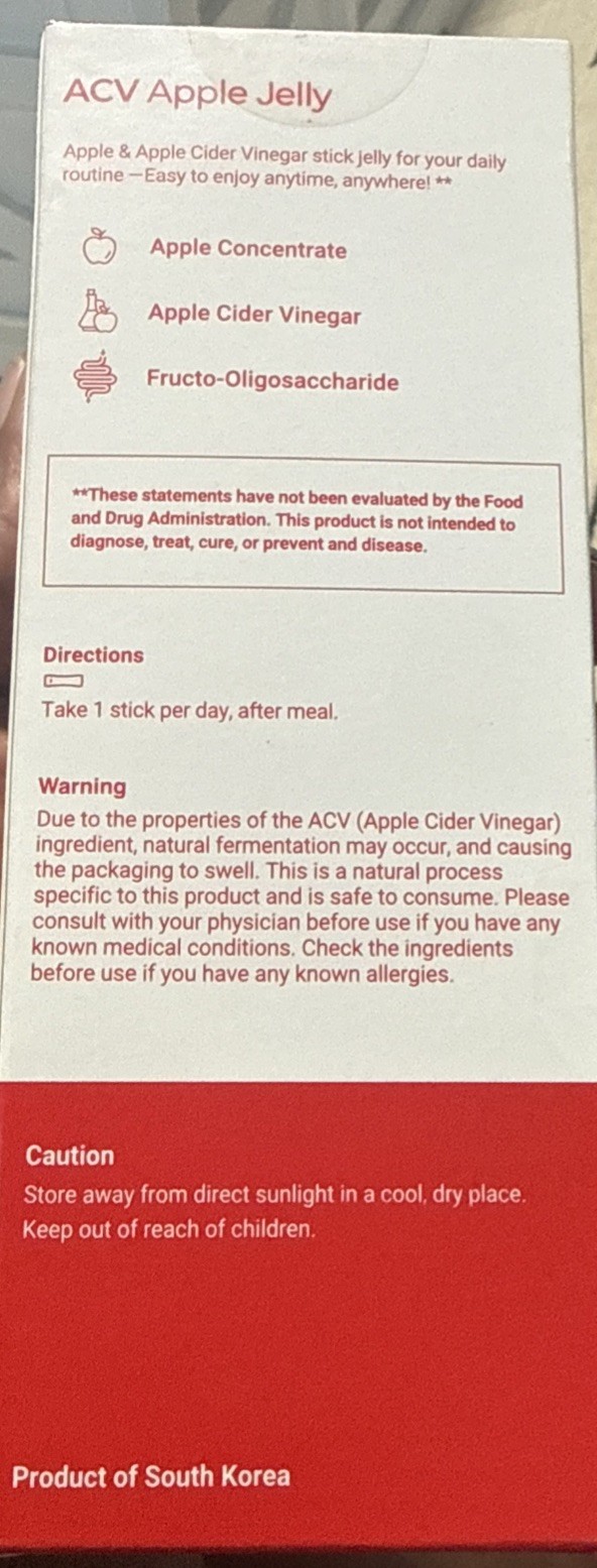 Foodology ACV Apple Jelly Apple Cider Vinegar Dietary Supplement 10 Sticks – New