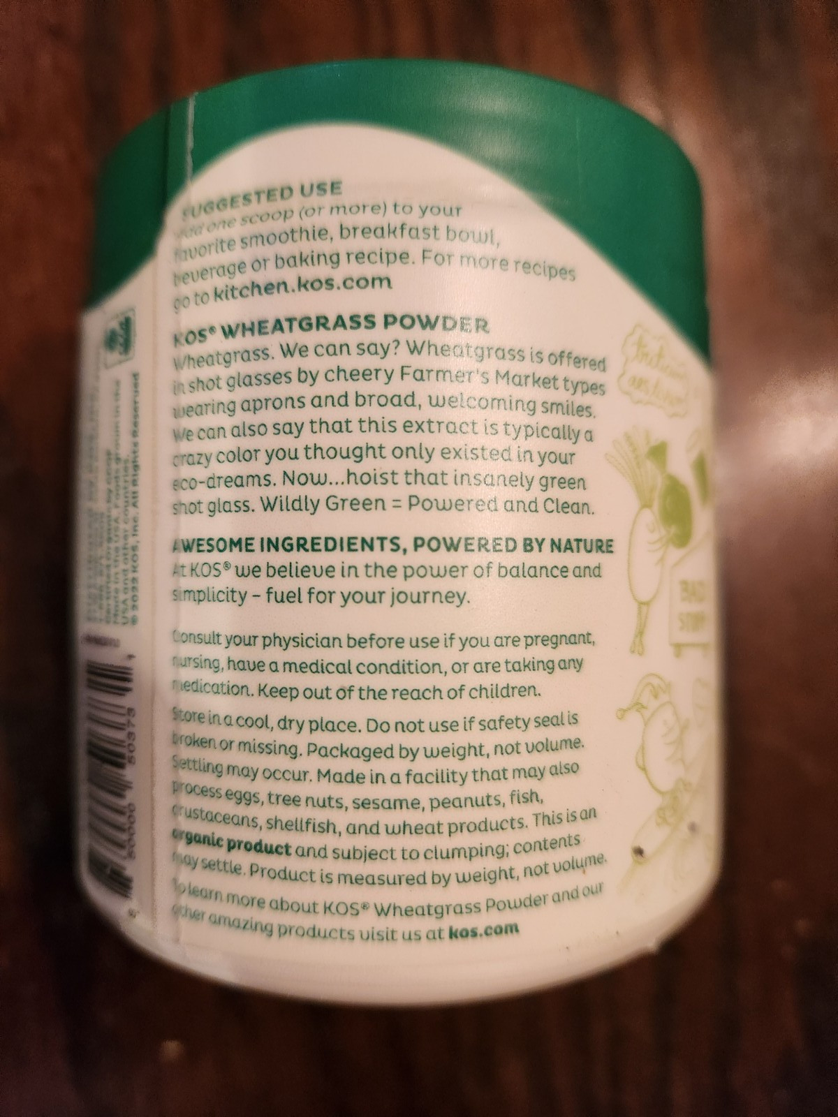 KOS Nature-Powered Organic Wheatgrass Powder Superfood Booster 1.9oz exp 5/25