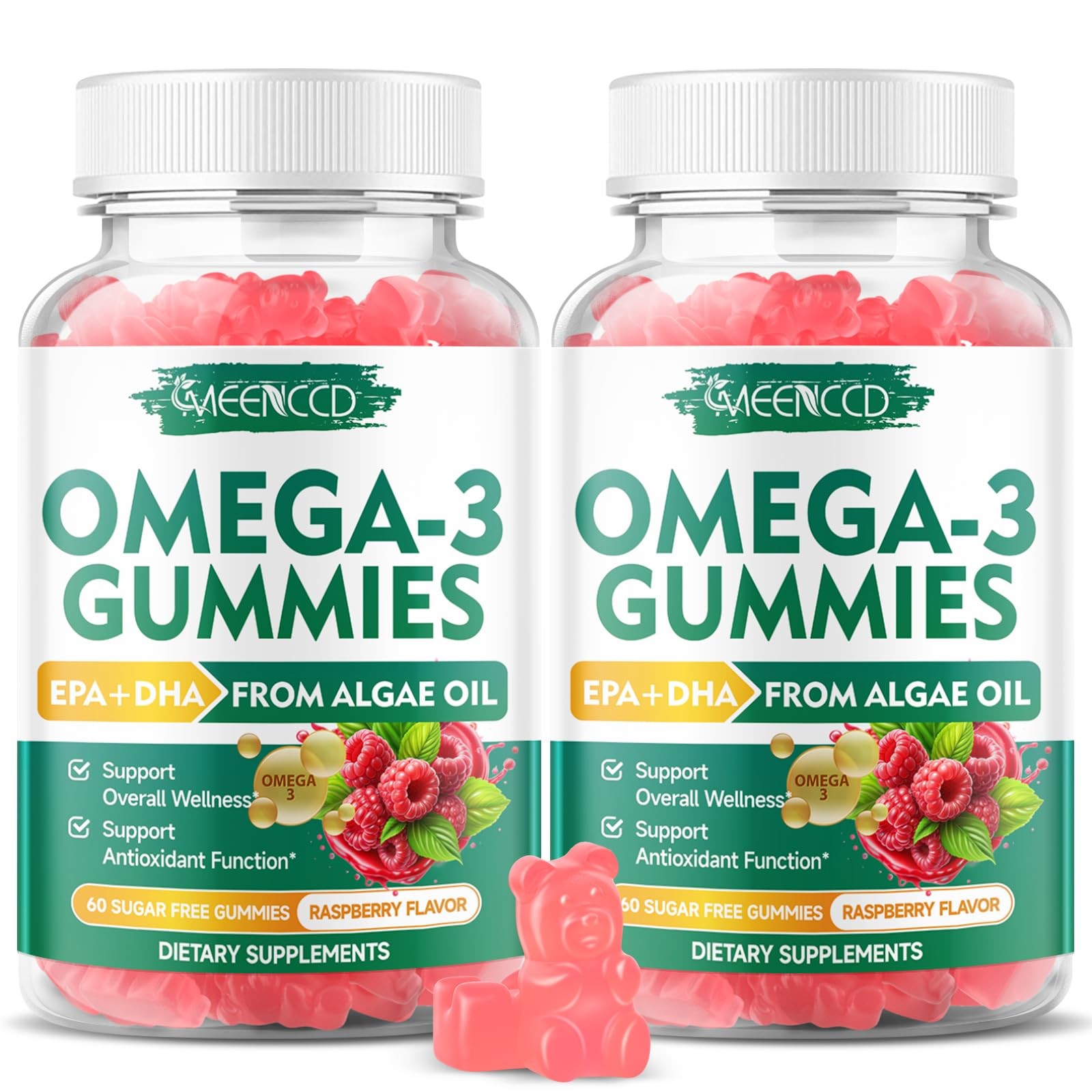 Meenccd 2 Pack Omega-3 Gummies 1000Mg Omega 3 Fish Oil Alternative For Adults